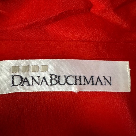 Vintage 90s Dana Buchman 100% Silk Double-Breasted Blouse Red Button Front sz 14 - Picture 6 of 8